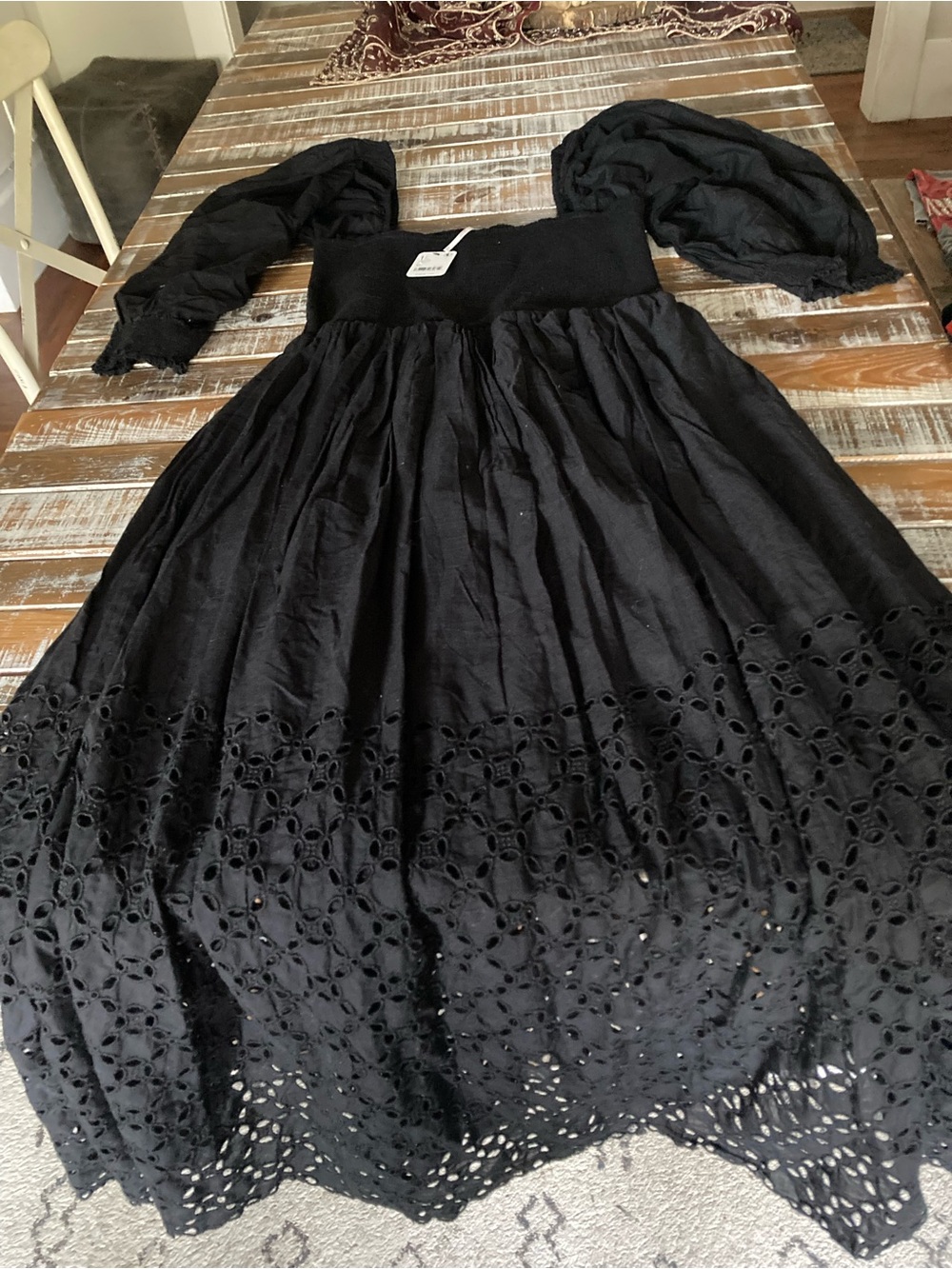 Free People Black Eyelet Maxi Dress with Puff Sleeves